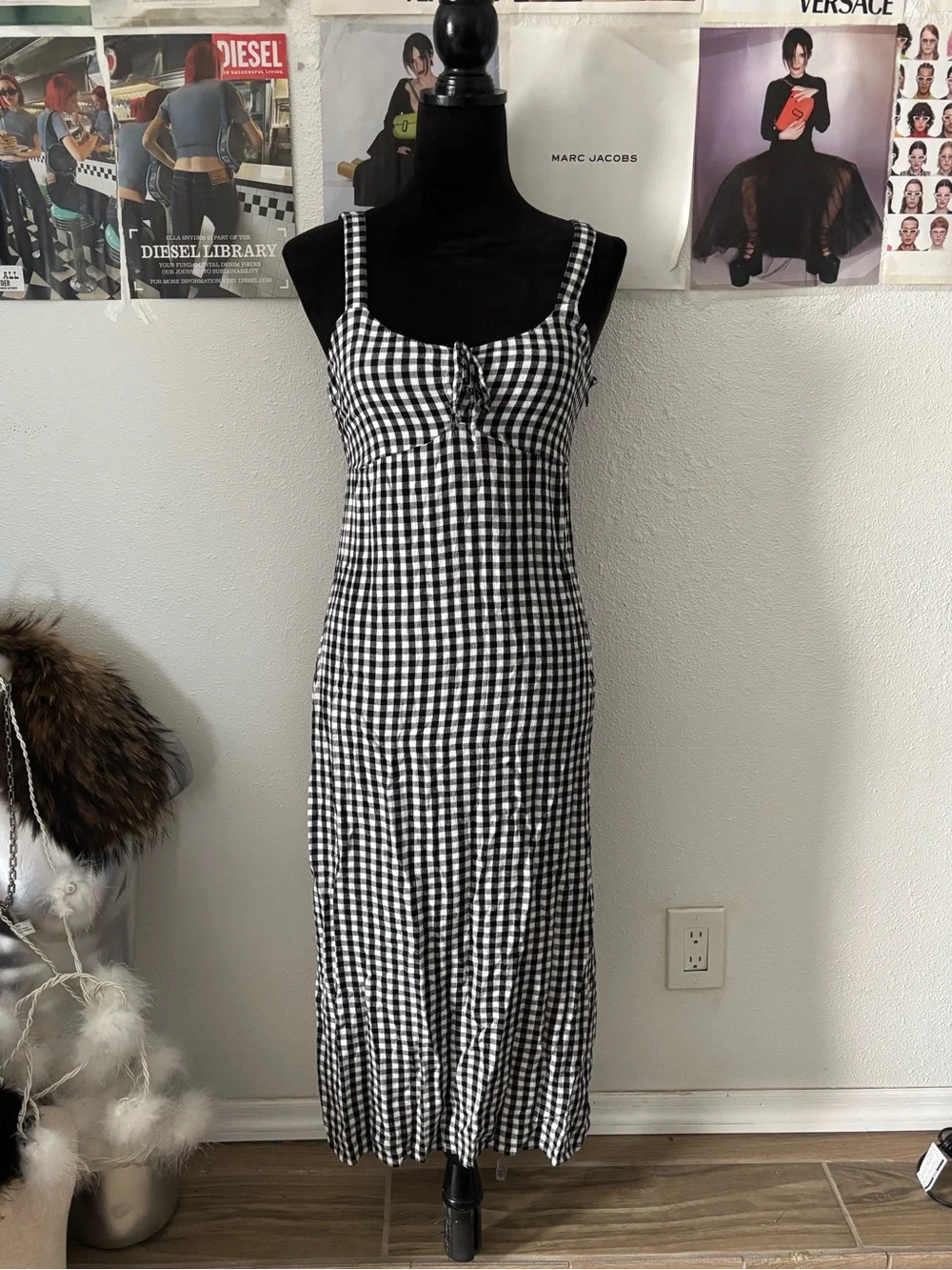 SO Black and White Gingham Midi Dress